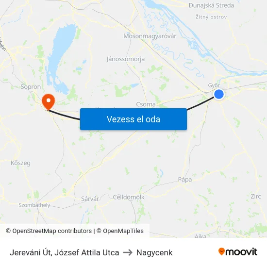 Jereváni Út, József Attila Utca to Nagycenk map