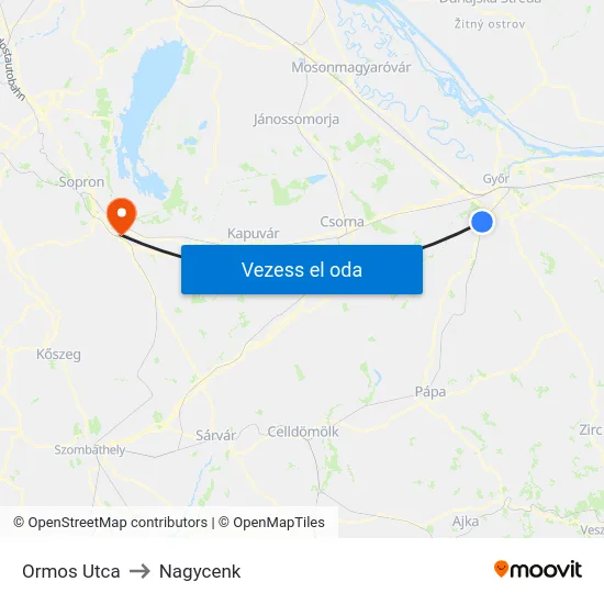 Ormos Utca to Nagycenk map