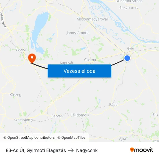 83-As Út, Gyirmóti Elágazás to Nagycenk map
