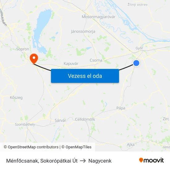 Ménfőcsanak, Sokorópátkai Út to Nagycenk map