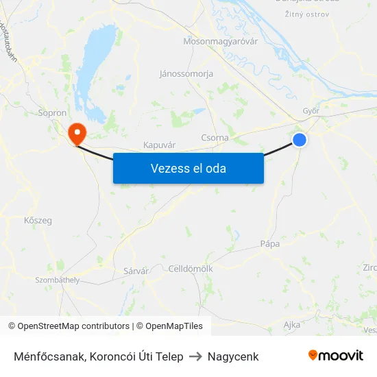 Ménfőcsanak, Koroncói Úti Telep to Nagycenk map