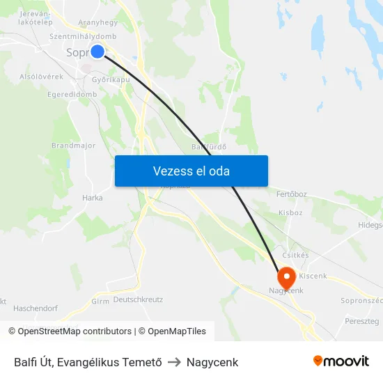 Balfi Út, Evangélikus Temető to Nagycenk map