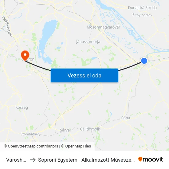 Városháza to Soproni Egyetem - Alkalmazott Művészeti Intézet map