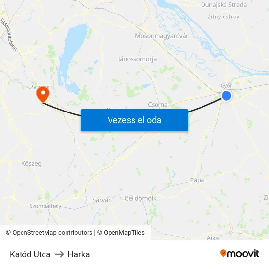 Katód Utca to Harka map