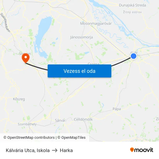 Kálvária Utca, Iskola to Harka map