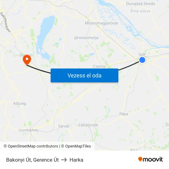 Bakonyi Út, Gerence Út to Harka map