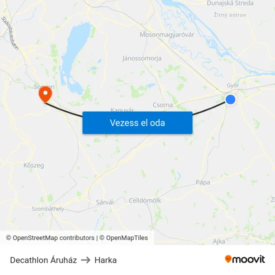 Decathlon Áruház to Harka map