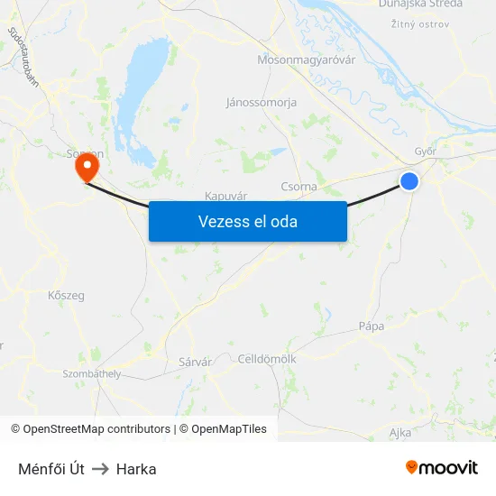 Ménfői Út to Harka map