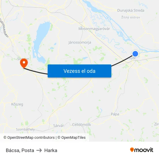Bácsa, Posta to Harka map