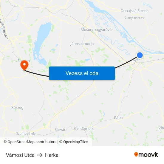 Vámosi Utca to Harka map