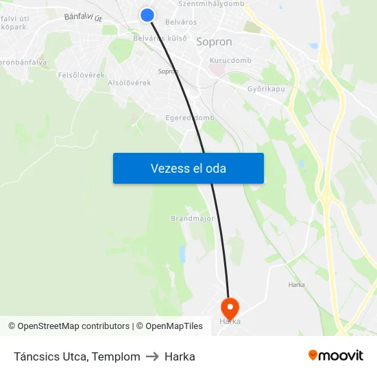 Táncsics Utca, Templom to Harka map