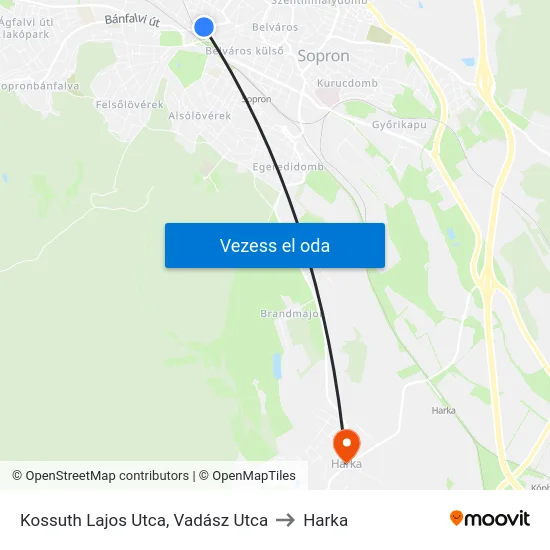 Kossuth Lajos Utca, Vadász Utca to Harka map