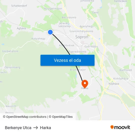 Berkenye Utca to Harka map