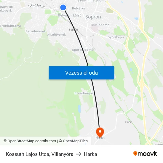 Kossuth Lajos Utca, Villanyóra to Harka map