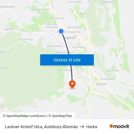 Lackner Kristóf Utca, Autóbusz-Állomás to Harka map