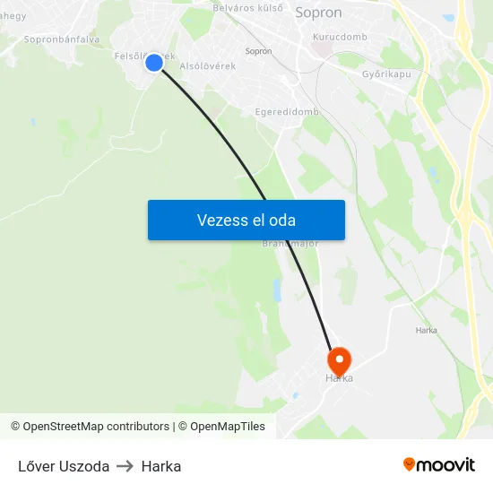 Lőver Uszoda to Harka map