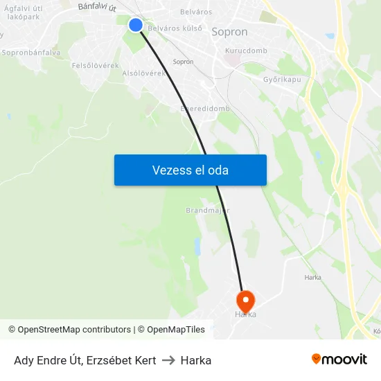 Ady Endre Út, Erzsébet Kert to Harka map