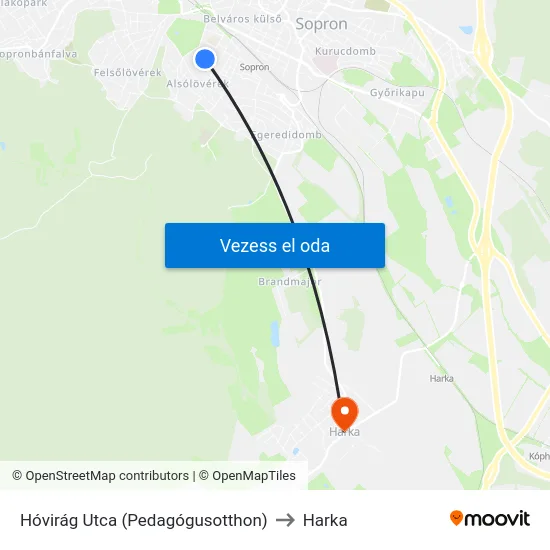 Hóvirág Utca (Pedagógusotthon) to Harka map