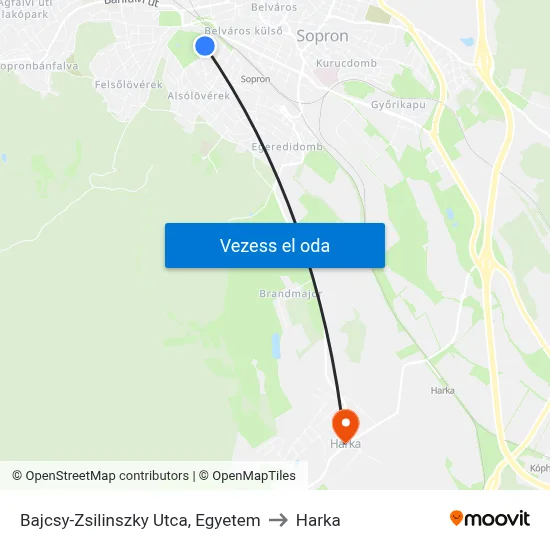 Bajcsy-Zsilinszky Utca, Egyetem to Harka map