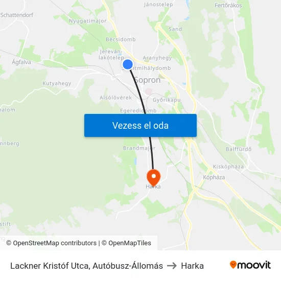 Lackner Kristóf Utca, Autóbusz-Állomás to Harka map
