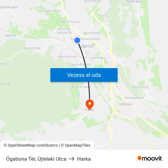 Ógabona Tér, Újteleki Utca to Harka map