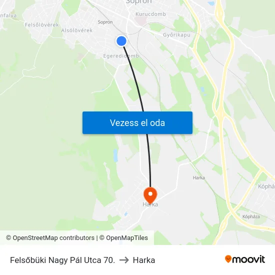 Felsőbüki Nagy Pál Utca 70. to Harka map