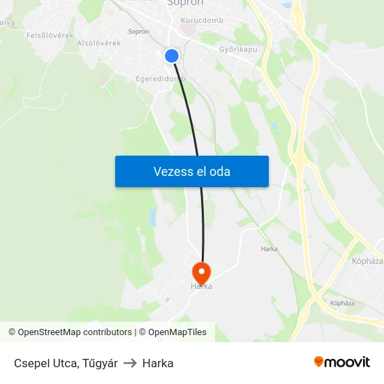 Csepel Utca, Tűgyár to Harka map