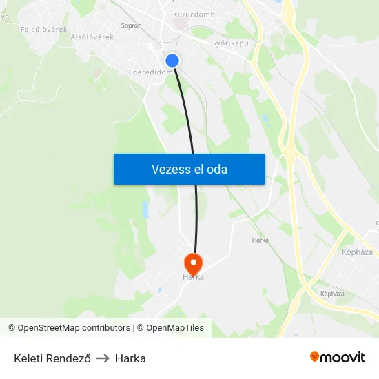 Keleti Rendező to Harka map