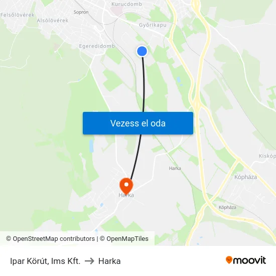 Ipar Körút, Ims Kft. to Harka map