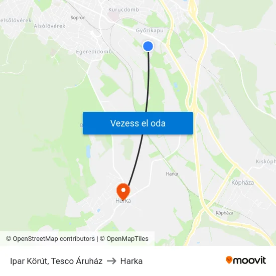 Ipar Körút, Tesco Áruház to Harka map