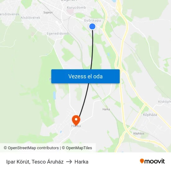 Ipar Körút, Tesco Áruház to Harka map