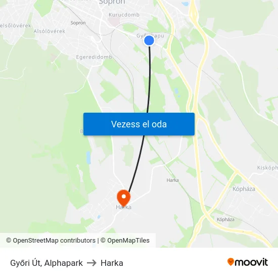 Győri Út, Alphapark to Harka map