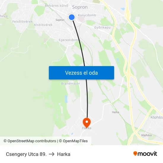Csengery Utca 89. to Harka map