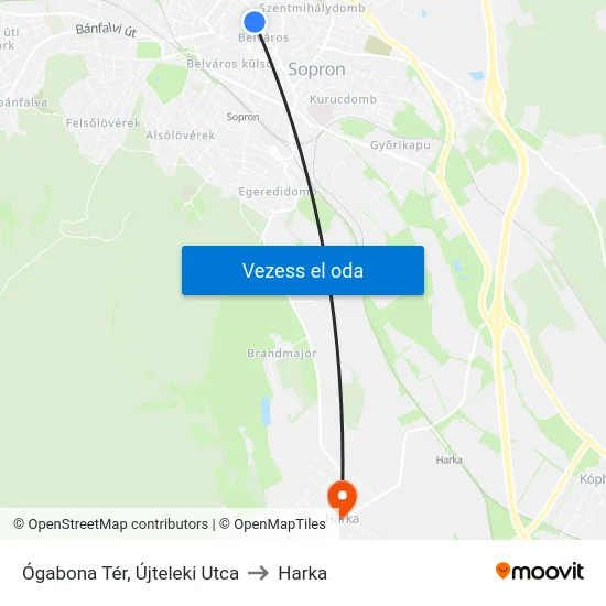 Ógabona Tér, Újteleki Utca to Harka map