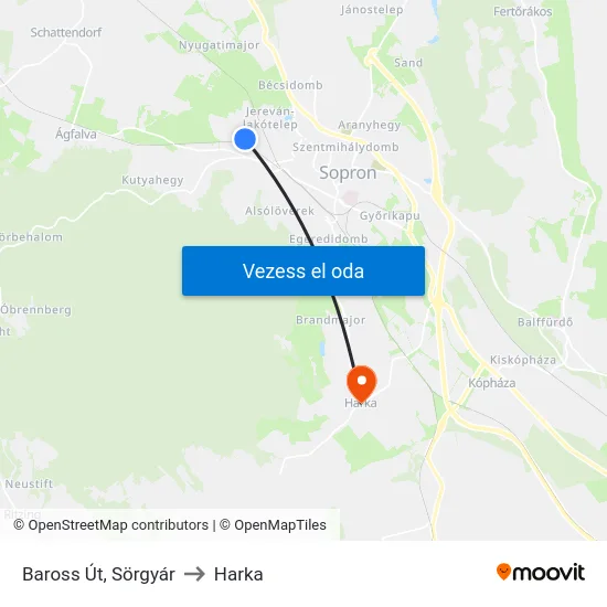 Baross Út, Sörgyár to Harka map