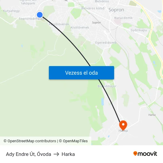 Ady Endre Út, Óvoda to Harka map