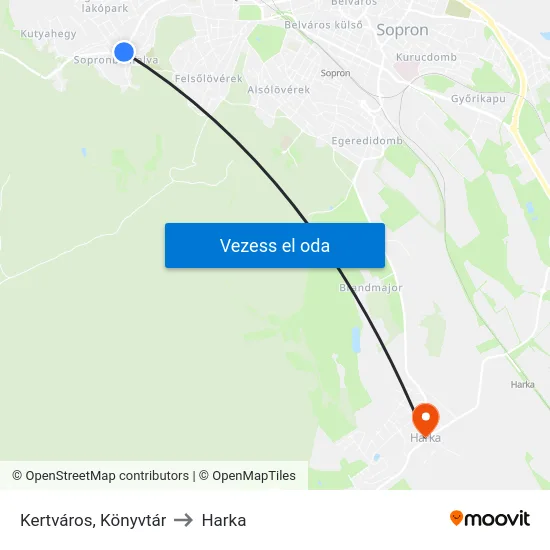 Kertváros, Könyvtár to Harka map