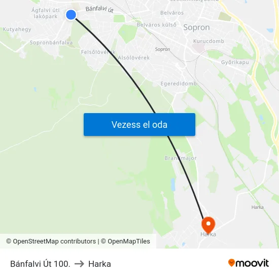 Bánfalvi Út 100. to Harka map