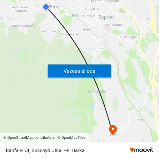 Bánfalvi Út, Besenyő Utca to Harka map