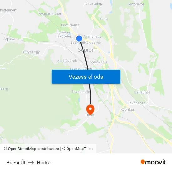 Bécsi Út to Harka map