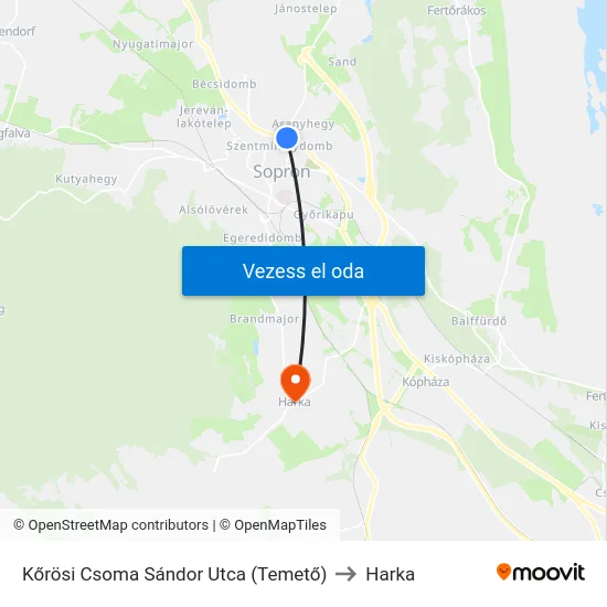 Kőrösi Csoma Sándor Utca (Temető) to Harka map