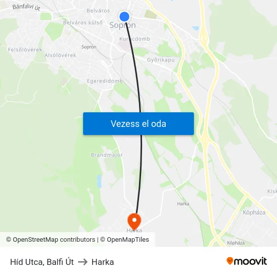 Híd Utca, Balfi Út to Harka map