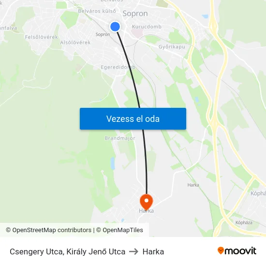 Csengery Utca, Király Jenő Utca to Harka map