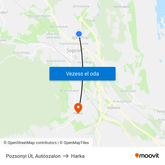 Pozsonyi Út, Autószalon to Harka map