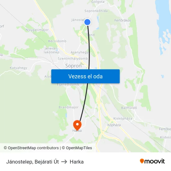 Jánostelep, Bejárati Út to Harka map