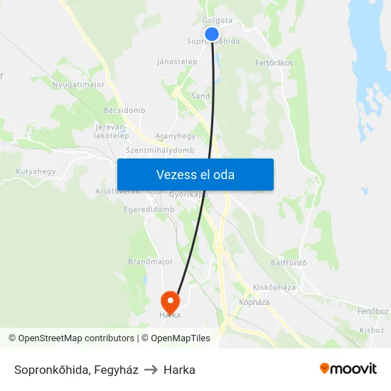 Sopronkőhida, Fegyház to Harka map