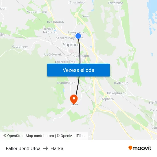 Faller Jenő Utca to Harka map