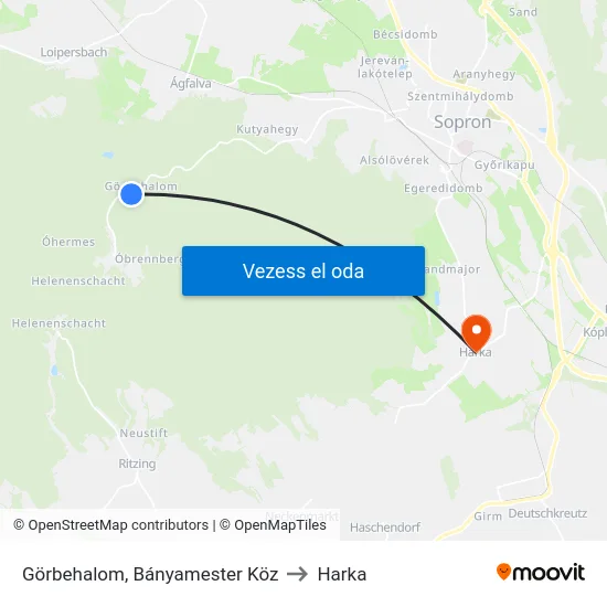 Görbehalom, Bányamester Köz to Harka map