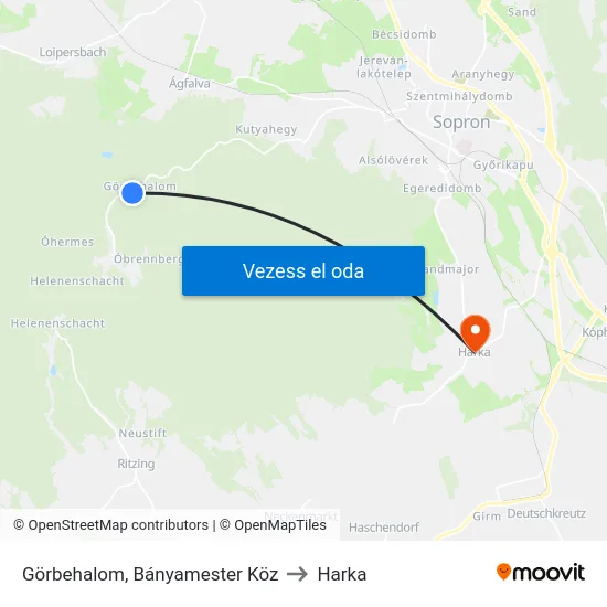 Görbehalom, Bányamester Köz to Harka map