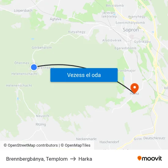 Brennbergbánya, Templom to Harka map